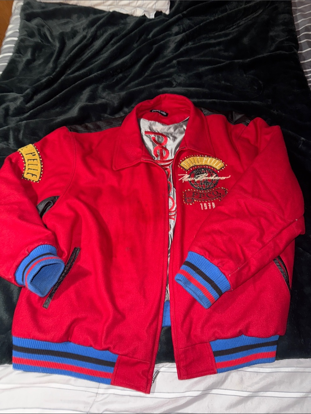 Pelle Pelle Marc Buchanan World Tour Varsity Jacket Red Black
